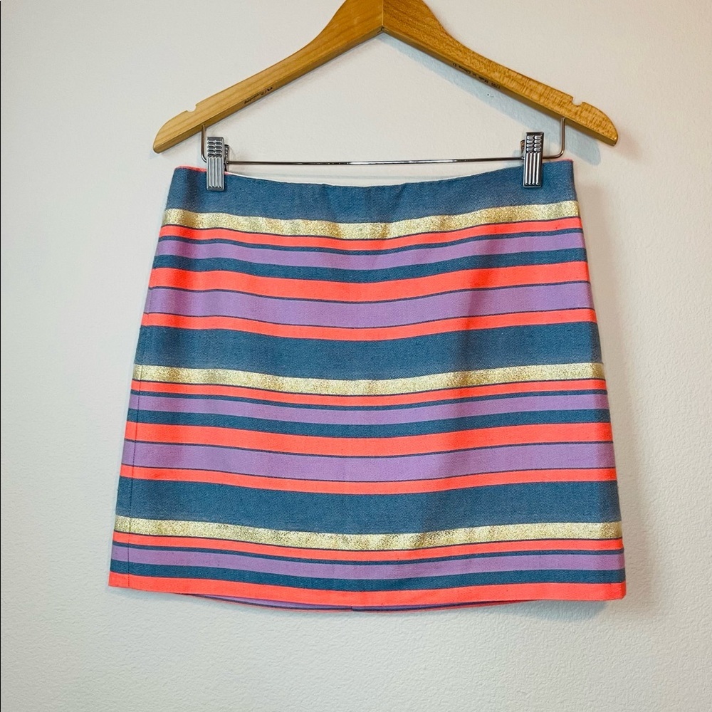 J. Crew Striped Mini Skirt in Teal, Coral, Lavender & Gold